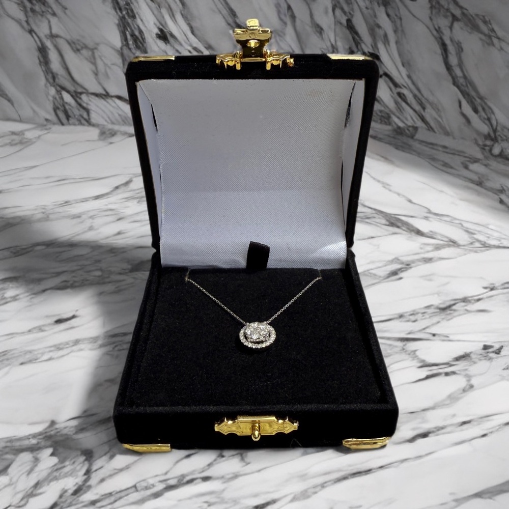 Dazzling 14K White Gold Diamond Halo Pendant Necklace 0.38ct TW